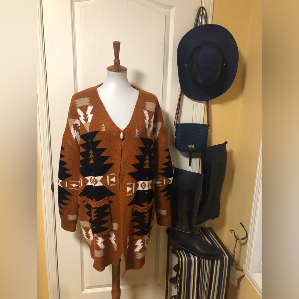 Southwestern Aztec Open Cardigan Sweater
